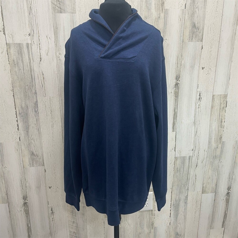 Cremieux Men's Pullover Sweater Blue Shawl Collar Long Sleeve Size M Cozy aku699